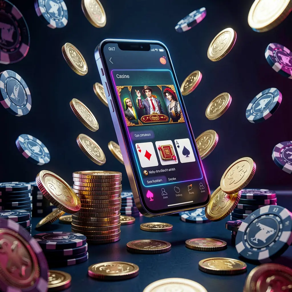 SIGE87 online casino app promotion banner showing a phone floating above golden coins and poker chips with a dark blue and black background and cinematic neon glow in a realistic 3D render SIGE87 online casino app promotion banner showing a phone floating above golden coins and poker chips with a dark blue and black background and cinematic neon glow in a realistic 3D render