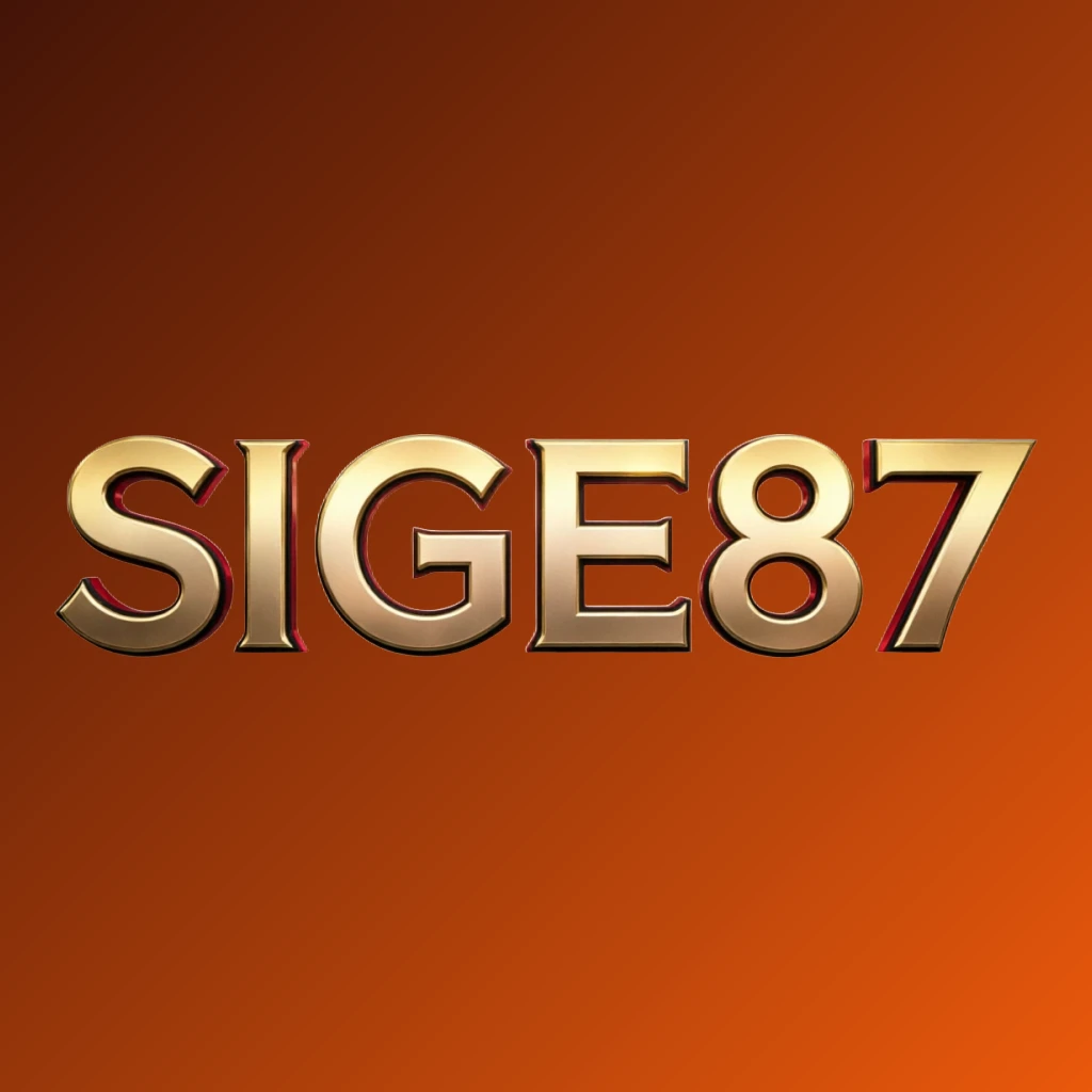 Luxury casino logo for SIGE87 featuring rich gold gradient text with red and black accents, elegant lights, and a high-end entertainment style on a transparent background in a wide horizontal rectangular wordmark format